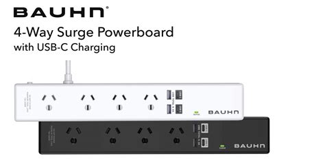 Way Surge Powerboard With Usb C Charging Bauhn