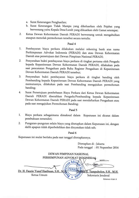 Surat Keputusan No Kep Peradi Dpn Xi Tantang Biaya Perkara