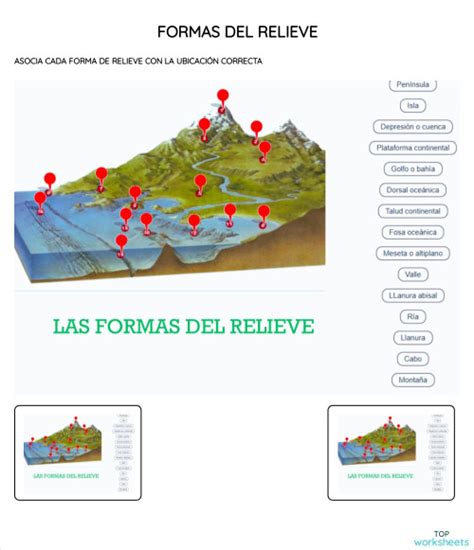 Formas Del Relieve Ficha Interactiva Topworksheets