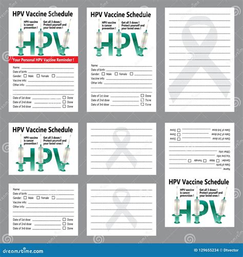 HPV Vaccine Schedule Reminder Sticker Card Template Set Vector ...