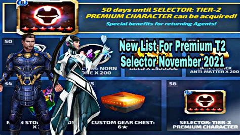 New List For Premium T2 Selector November 2021 Marvel Future Fight