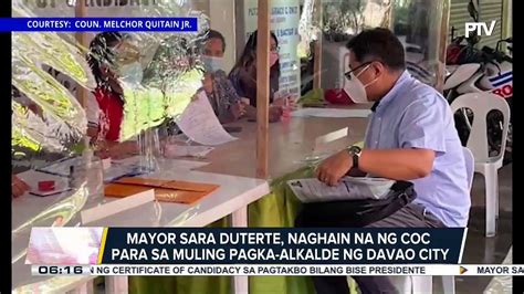 Mayor Sara Duterte Naghain Na Ng COC Para Sa Muling Pagka Alkalde Ng