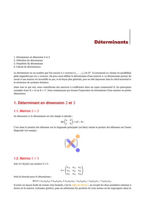 Ch Determinants Déterminants Déterminant En Dimension 2 Et 3