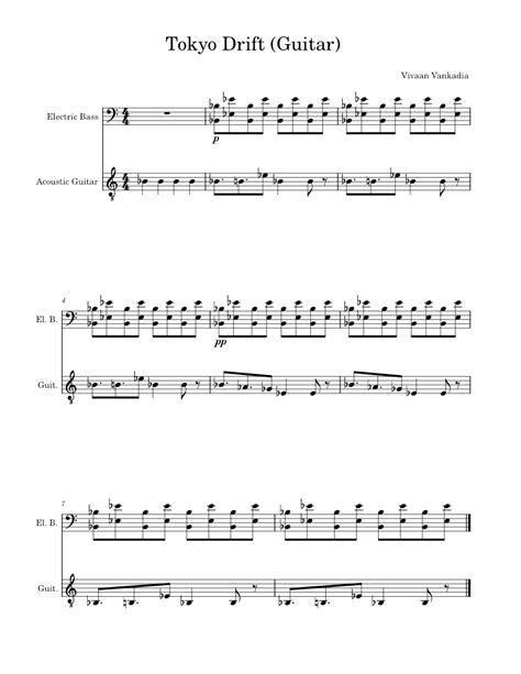 Tokyo Drift Guitar Sheet Music For Guitar Bass Guitar Mixed Duet