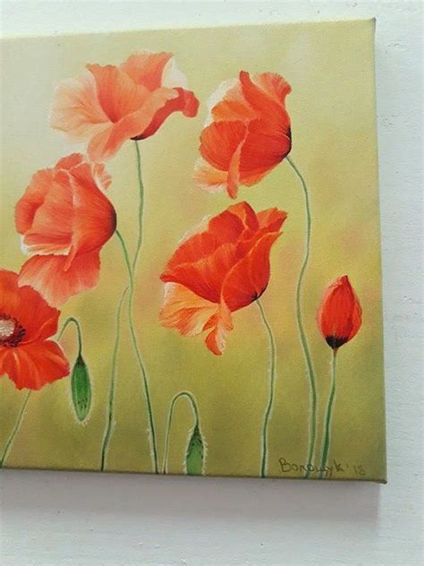 Flowers Red Poppy Oil Painting On Canvas Floral Painting Wildflower