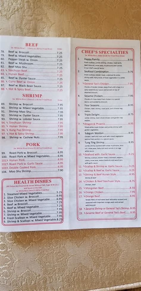 Menu At China Garden Restaurant Highland