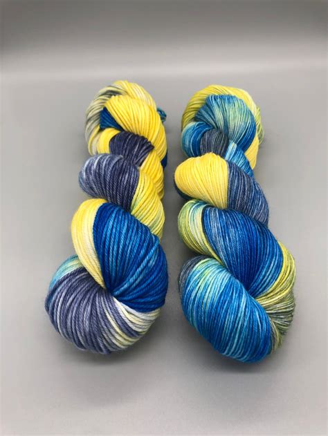 Hand Dyed Yarn Superwash Merino Wool Blue Navy Yellow Etsy