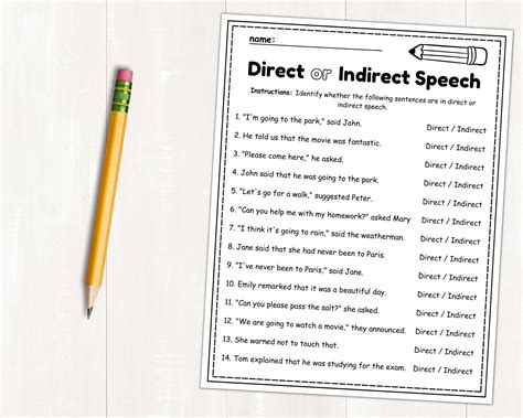 Direct And Indirect Speech Worksheets Reported Speech Identifying