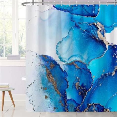 180X180Cm Rideau De Douche En Marbre Motif D Encre Bleu Marine 3D