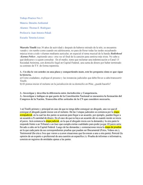 Trabajo Practico Nro Derecho Ambiental Thomas E Rodriguez Trabajo