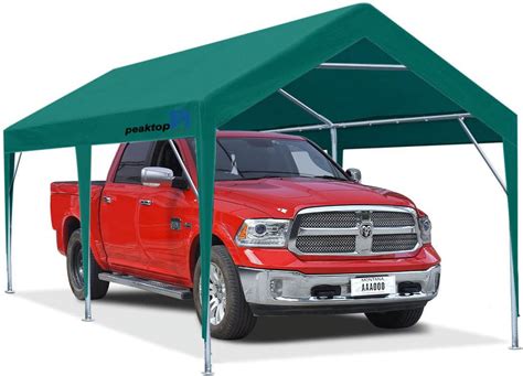 PEAKTOP OUTDOOR Heavy Duty Carport Car Canopy, 10x20 ft Green Garage Cover Shelter for Outdoor ...