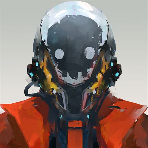 A Stylized Image Of A Man Wearing An Orange Jacket And Helmet With