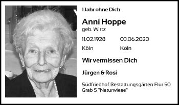 Traueranzeigen Von Anni Hoppe Wirtrauern