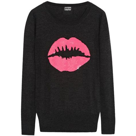 Markus Lupfer Smacker Sequined Merino Wool Sweater Lip Sweatshirt