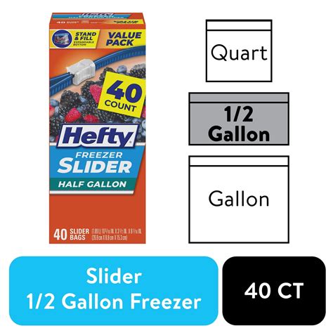 Hefty Slider Freezer Storage Bags Half Gallon Size 40 Count 2 Packs