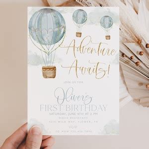 Hot Air Balloon Birthday Invitation Adventure Awaits St Birthday