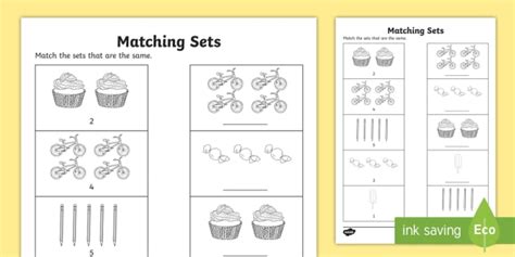 Matching Equivalent Sets 0-5 Worksheet (teacher made)