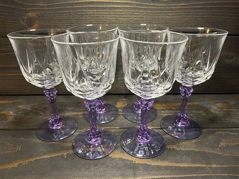 Cristal D Arques Auteuil Lilas Purple Stem Water Goblets Set Of