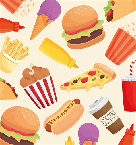 Premium Vector Delicious Fast Food Products Pattern Illustration Design