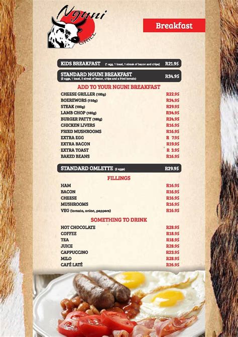 Menu At Nguni Grill Restaurant Polokwane