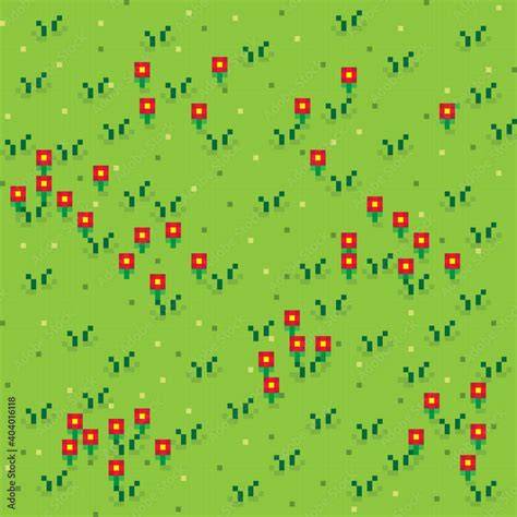 Grass pixel art background. Grass texture. Pixel art vector. Flower ...