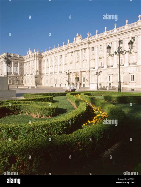 Ornamental formal gardens in front of the Palacio Real, Madrid, Spain ...