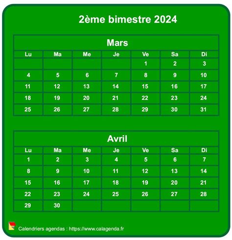 Calendrier 2024 à Imprimer Bimestriel Format Mini De Poche Vertical