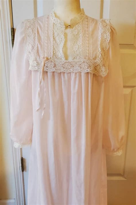 Vtg Christian Dior Lingerie Nightgown Lace Cotton Ble Gem