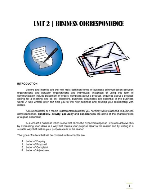 Business Correspondence Unit Business Correspondence Introduction