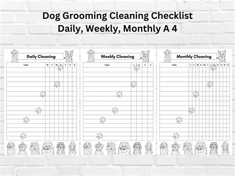 Dog Grooming Cleaning Checklist / Printable PDF / Daily Weekly Monthly ...