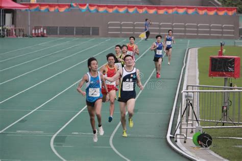 Coureurs Sur Piste Le Velodrome De Hong Kong Mai Image