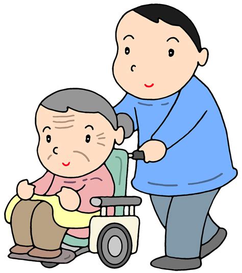 介護のイラスト「車椅子介助・移動介助・外出介助・老親介護・家族介護」 色んなイラスト・無料素材