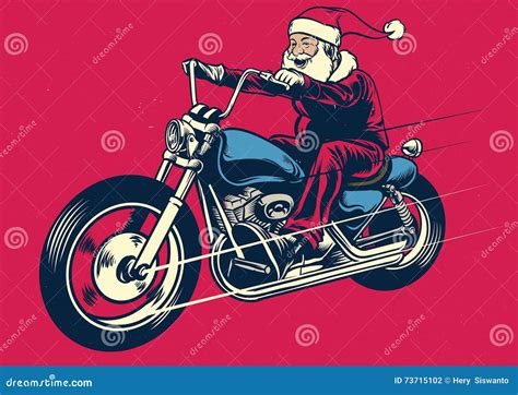 Santa Claus Riding Motorcycle Stock Vector Illustration Of Retro