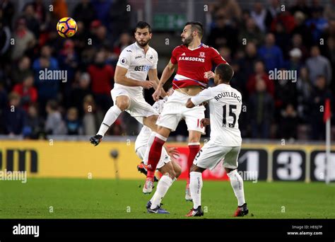 Middlesbrough S Alvaro Negredo Heads At Goal During The Premier League