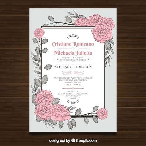 Invitation De Carte De Mariage Avec Des Ornements Floraux Vecteur