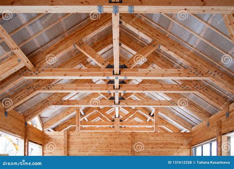 Roof Construction of Wooden Trusses Stock Photo - Image of sleeper ...