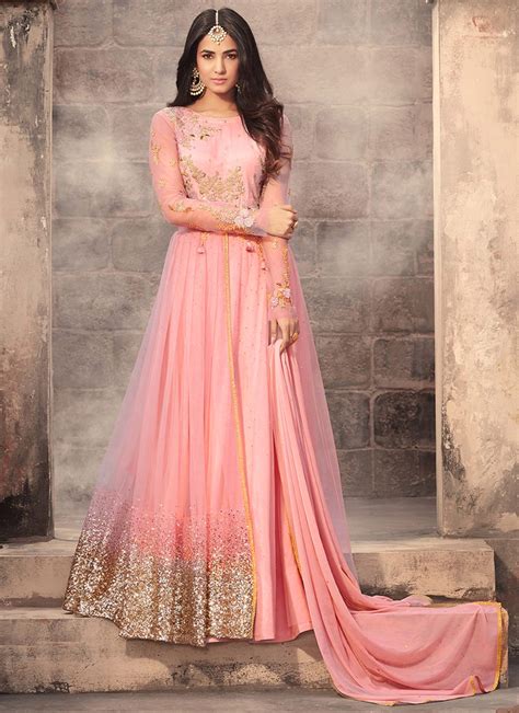 Buy Pink Net Abaya Style Anarkali Suit Party Wear Online At Best Price