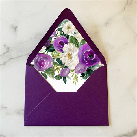 Purple And Lavender Envelope Liners Add On Set Of 10 Elegant Floral