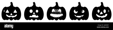 Set Of Black Halloween Pumpkins Vector Illustration Isolated On White Background Stock Vector