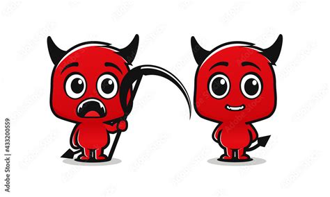 Cute Red Devil Character Red Demon Cartoon Illustration Vector Stock