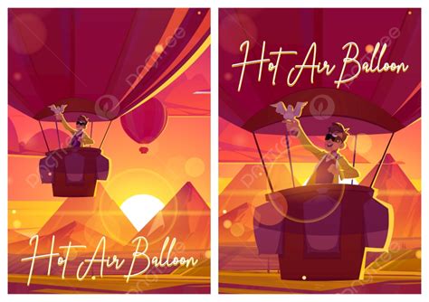 Hot Air Balloon Posters With Man And Dove Fly Above Fields In Mountain Valley At Sunset Template