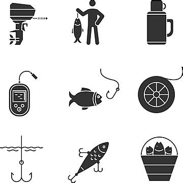 Fishing Glyph Icons Set Reel Container Tackle Vector Reel Container