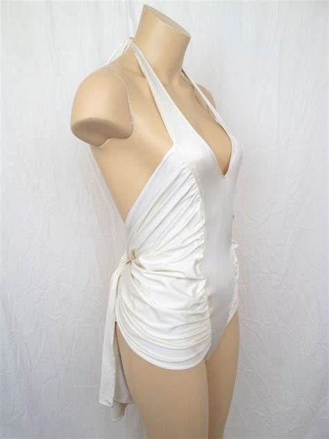 Gianni Versace Ivory Ruched Halter Bodysuit Bathing Suit For Sale At