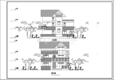 3层独栋别墅建筑cad设计施工图（含效果图）独栋别墅土木在线