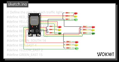 4 Way Traffic Lights Wokwi ESP32 STM32 Arduino Simulator