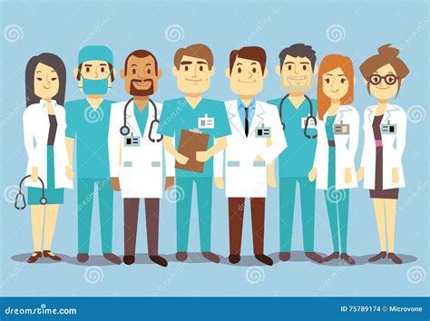 Hospital Medical Staff Team Doctors Nurses Surgeon Vector Flat