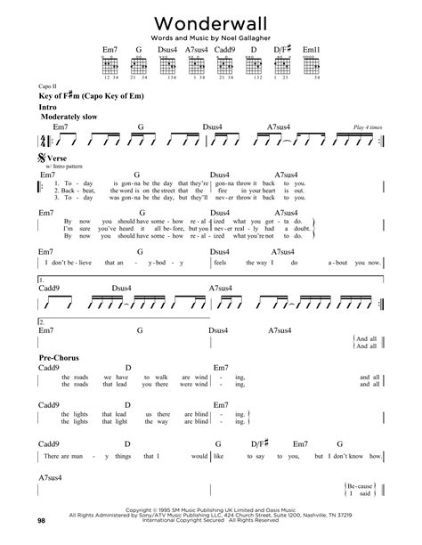 Wonderwall By Oasis Guitar Cheat Sheet Guitar Instructor