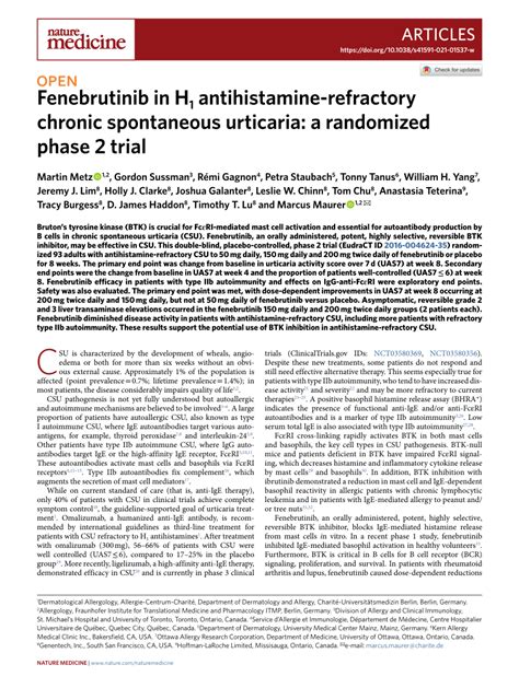 (PDF) Fenebrutinib in H1 antihistamine-refractory chronic spontaneous ...