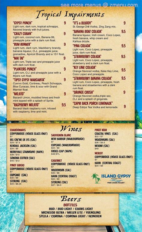 Online Menu of Island Gypsy Poolside Cafe Restaurant, Naples, Florida, 34103 - Zmenu