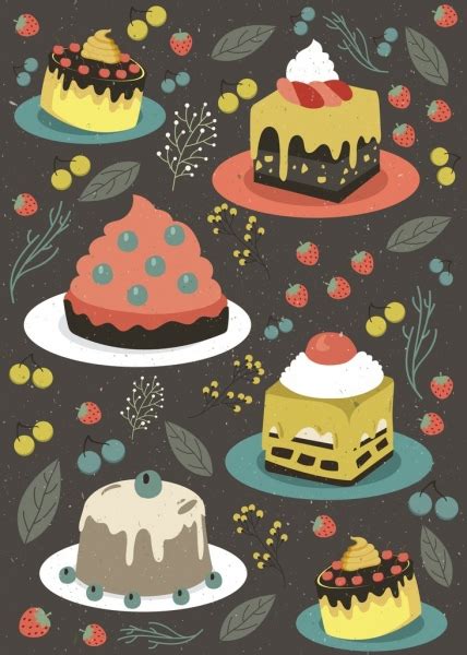 Pasty Background Cream Cakes Kitchenware Icons Vectors Graphic Art